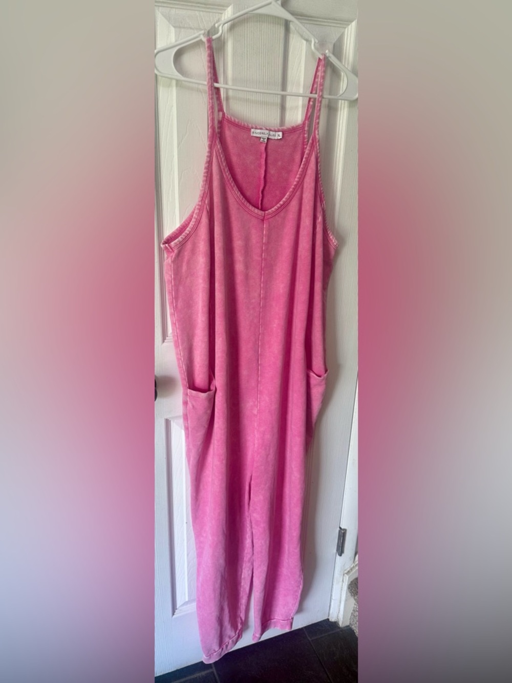 Sincerely Jules Washed Bright Pink Relaxed Fit Romper, XL